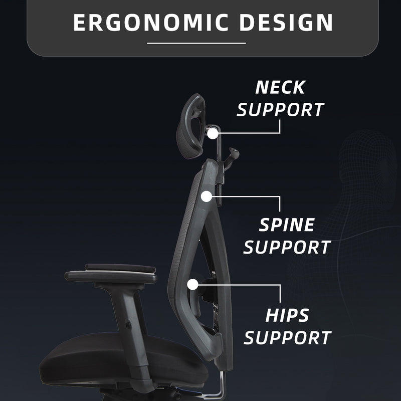 Mike High Back Mesh Office Chair with Ergonomic Design/ Black - OC-HB-MIKE-BK+BK