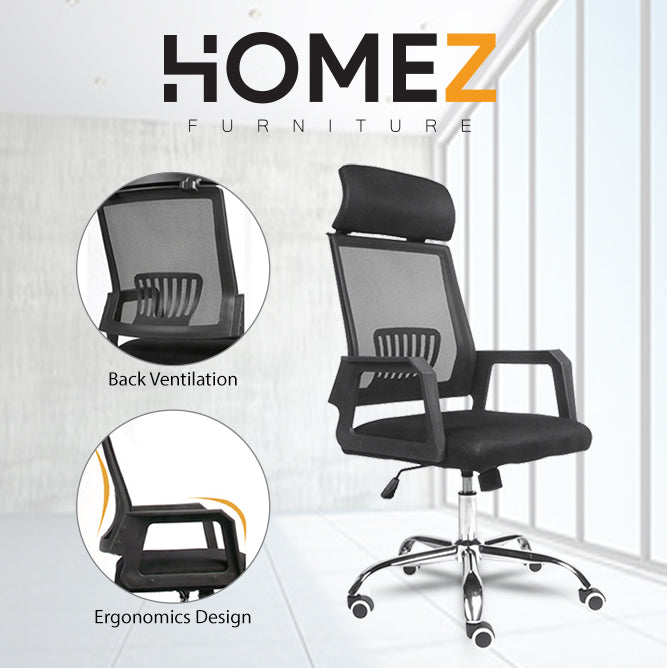 Mesh Office Chair HMZ-OC-HB-905-BK with Ergonomic Design & Chrome Leg - Black