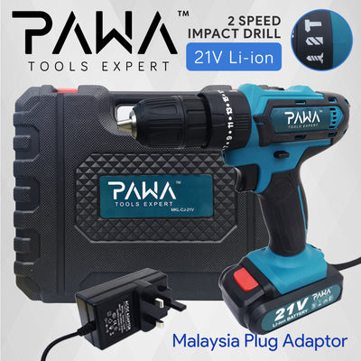 PAWA Tools 16.8V & 21V Li-ion Cordless Rechargeable Electric Power Tool Impact Drill (With Easy Carry Plastic Case)