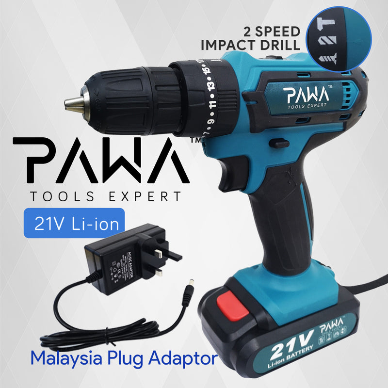 PAWA Tools 16.8V & 21V Li-ion Cordless Rechargeable Electric Power Tool Impact Drill (With Easy Carry Plastic Case)