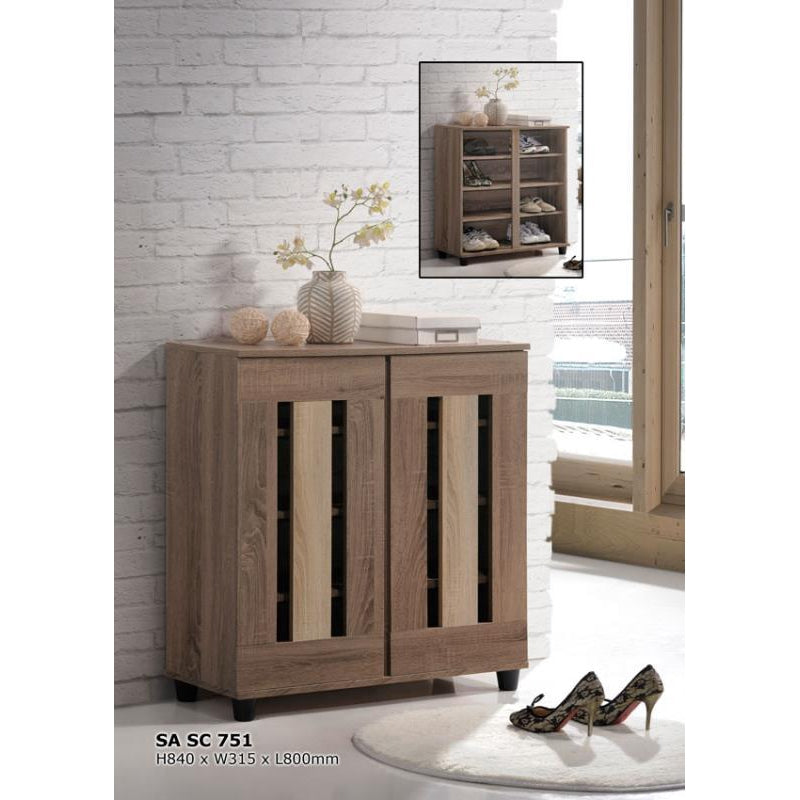(Self Assembly) Shoe Cabinet 2 Door Shoe Rack SASC-751 - Walnut