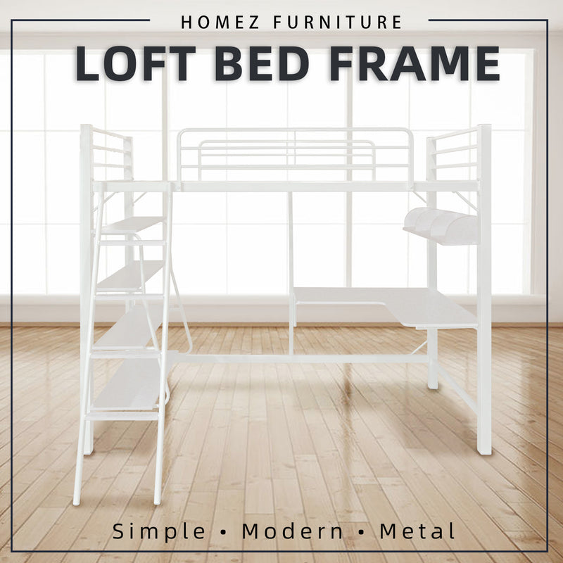Loft Bed Frame Study Table & Book Shelves - Single - 3VAH904/BB8100