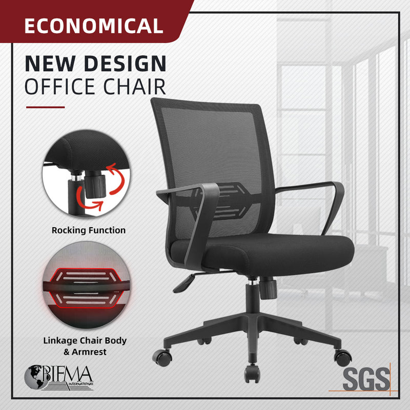 IVY Economical Mesh Office Chair with Ergonomic Design / Black - HMZ-OC-MB-IVY-BK+BK
