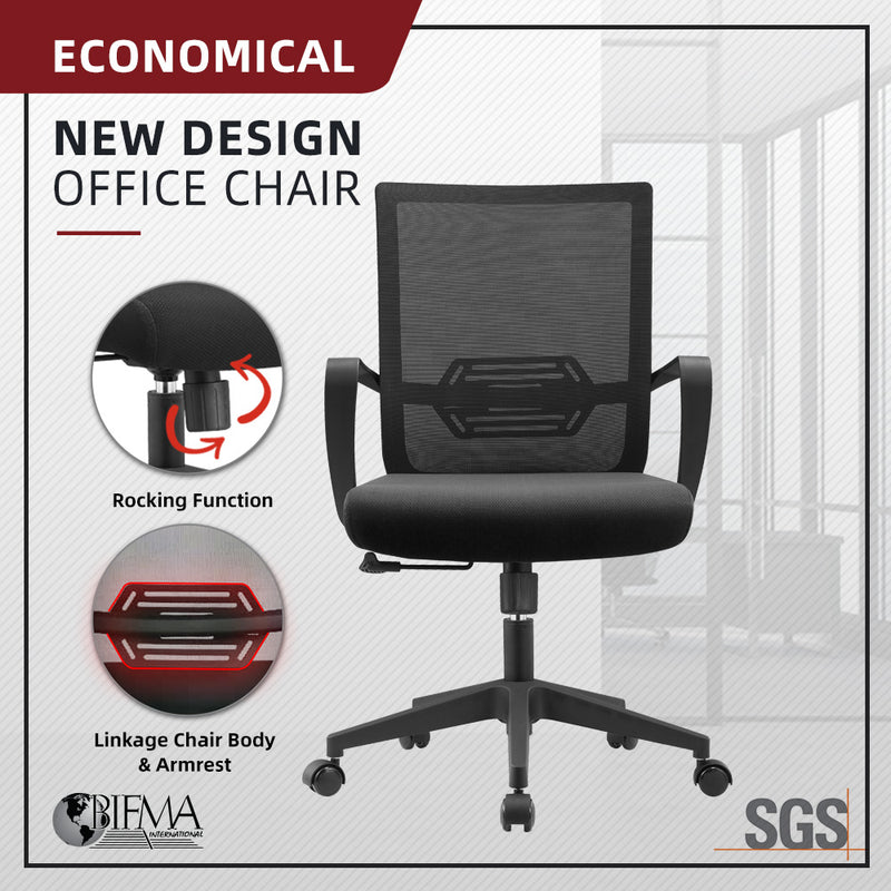 IVY Economical Mesh Office Chair with Ergonomic Design / Black - HMZ-OC-MB-IVY-BK+BK