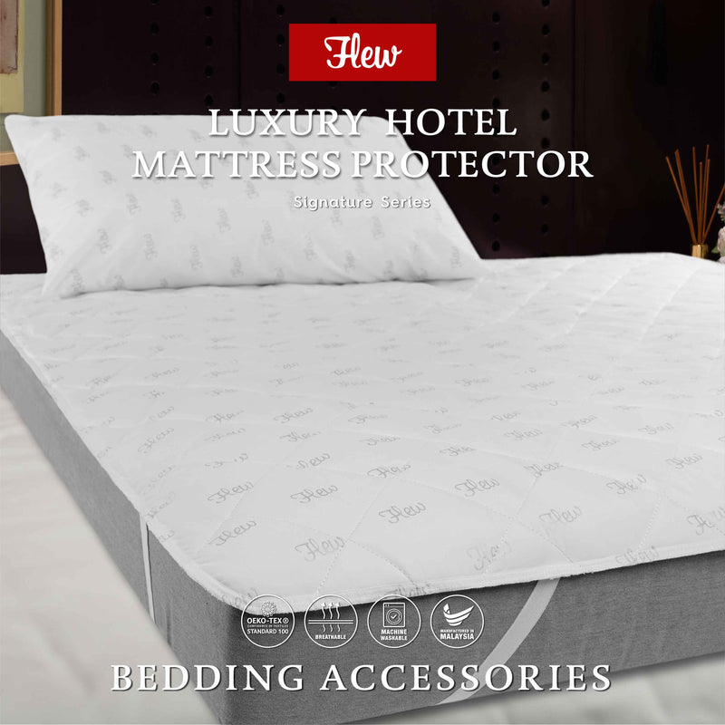 Flew Luxury Hotel Mattress Protector with Microfiber Fabric Quilted (Single/Super Single/Queen/King)