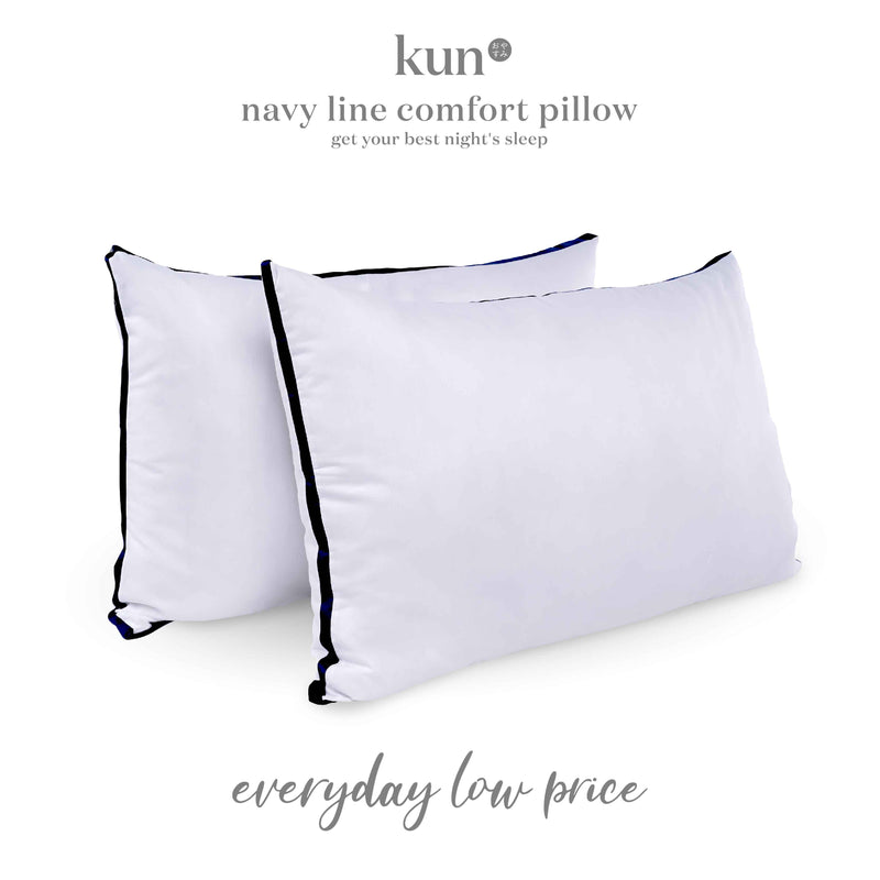 Kun Luxury Navy Line Comfort Pillow Filling 100% Cotton Fabric