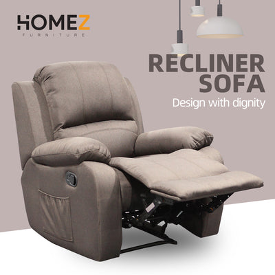 (Free Installation) 3FT 1 Seater Fabric/TPU Recliner Sofa / Grey/Brown/Blue/Clay/Cream - HMZ-FN-522/523/545