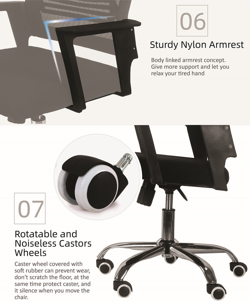 Mesh Office Chair HMZ-OC-HB-836 with Ergonomic Design & Chrome Leg - Black