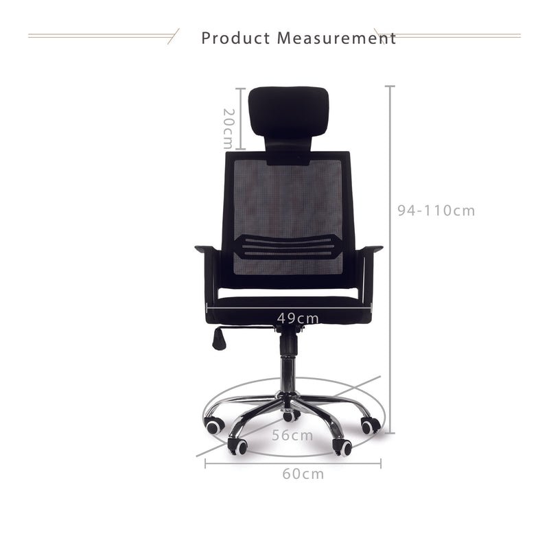 Mesh Office Chair HMZ-OC-HB-836 with Ergonomic Design & Chrome Leg - Black