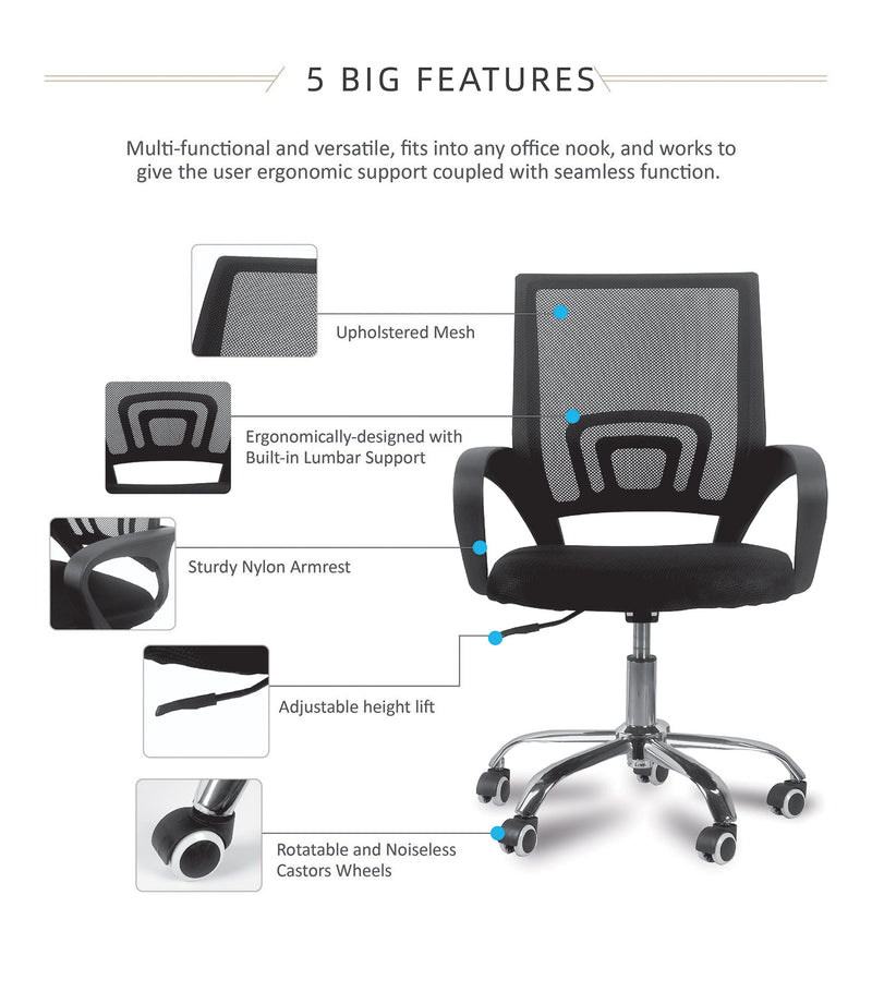 Mesh Office Chair HMZ-OC-MB-6020 with Ergonomic Design & Chrome Leg  - Black