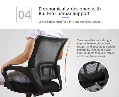 Mesh Office Chair HMZ-OC-MB-6020 with Ergonomic Design & Chrome Leg  - Black