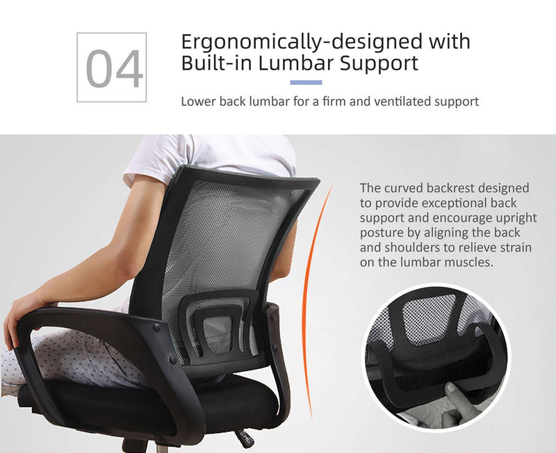 Mesh Office Chair HMZ-OC-MB-6020 with Ergonomic Design & Chrome Leg  - Black