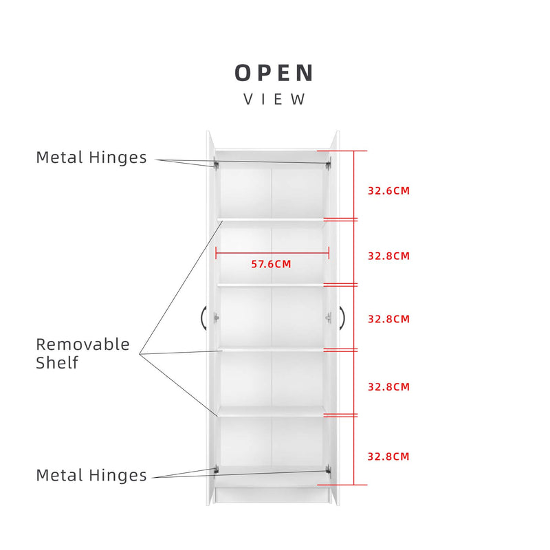 2 Door Wardrobe Bigger Size with 5 Shelves (180cm Height) HMZ-FN-WD-6002