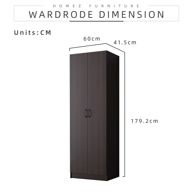 2FT 2 Door Wardrobe with Large Hanging Space - HMZ-FN-WD-6000