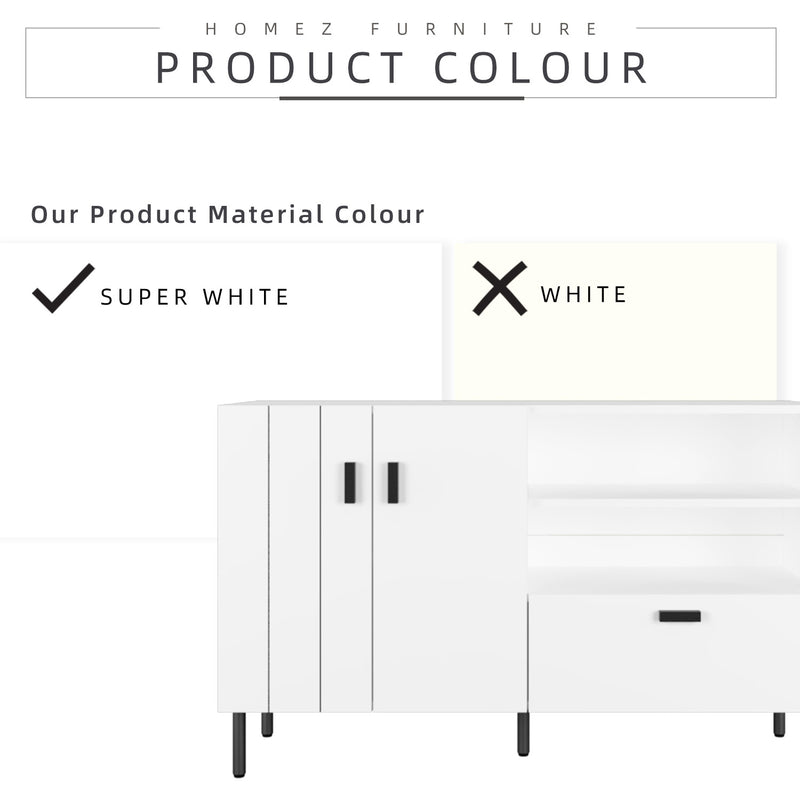 (Self-assembly) 4FT Jasmine Series Display Cabinet Modernist Design with Metal Leg - HMZ-FN-DC-J1200-WT