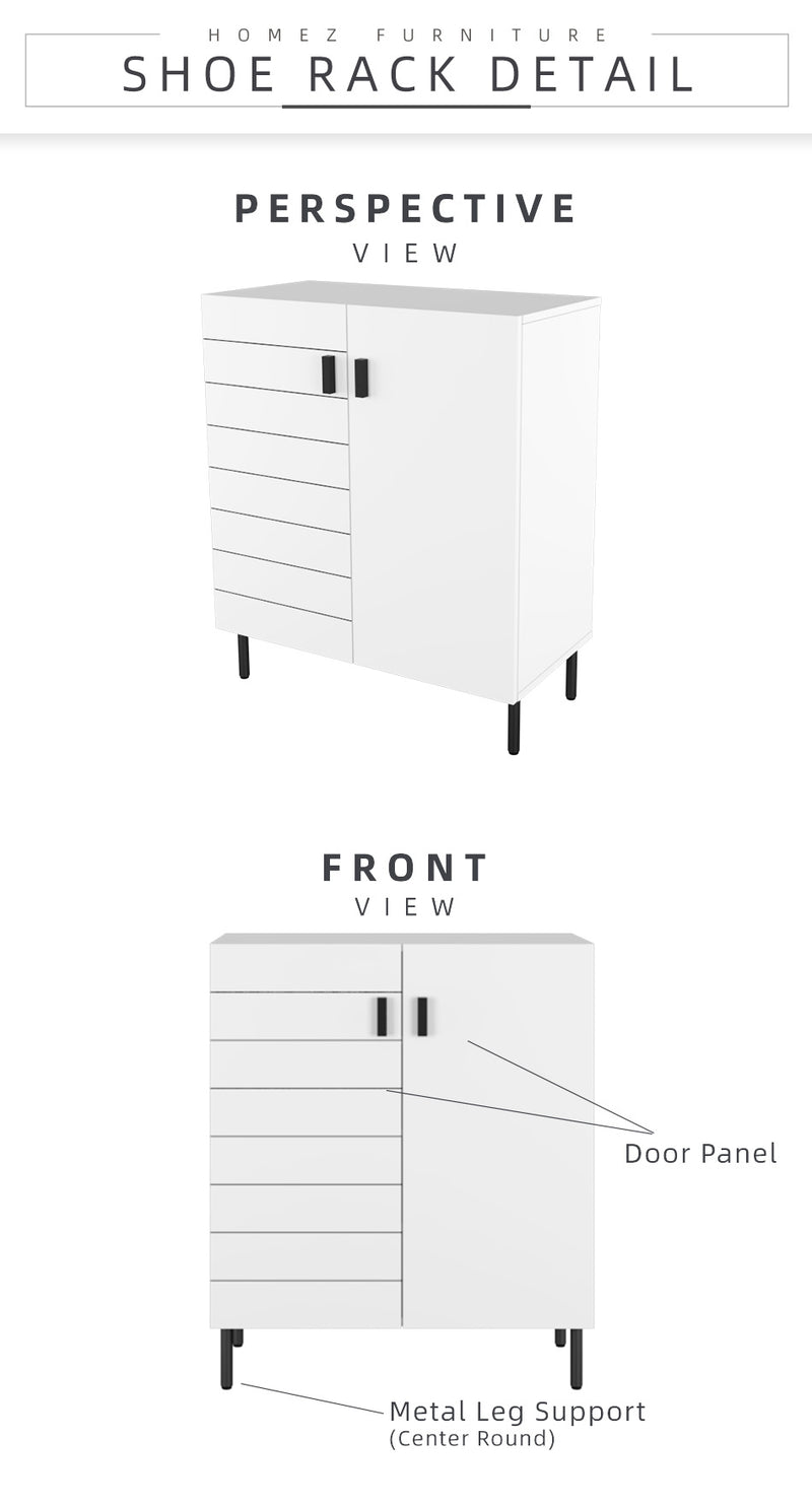 (Self-assembly) 2.5FT Jasmine Series Shoe Cabinet - HMZ-FN-SR-J0802-WT
