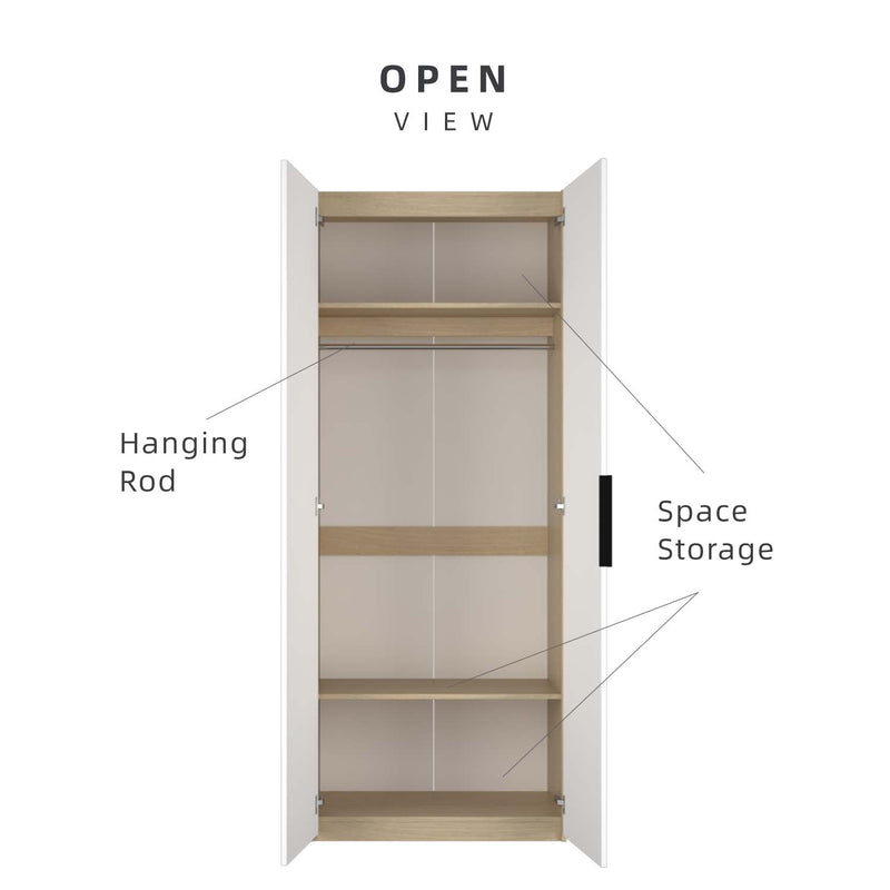 192cm High 2 Door Wardrobe with Hanging Rod-HMZ-FN-WD-6009/6419