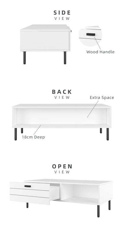 (Self-assembly) 3.5FT Jasmine Series Coffee Table with Metal Leg - HMZ-FN-CT-J1100-WT
