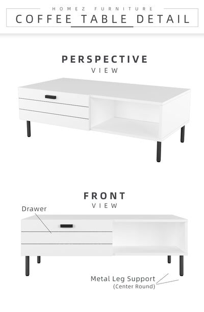 (Self-assembly) 3.5FT Jasmine Series Coffee Table with Metal Leg - HMZ-FN-CT-J1100-WT