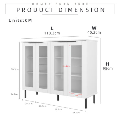 Glass Door Storage Cabinet Display Cabinet 2 Doors / 4 Doors - M8060/M8120-WT