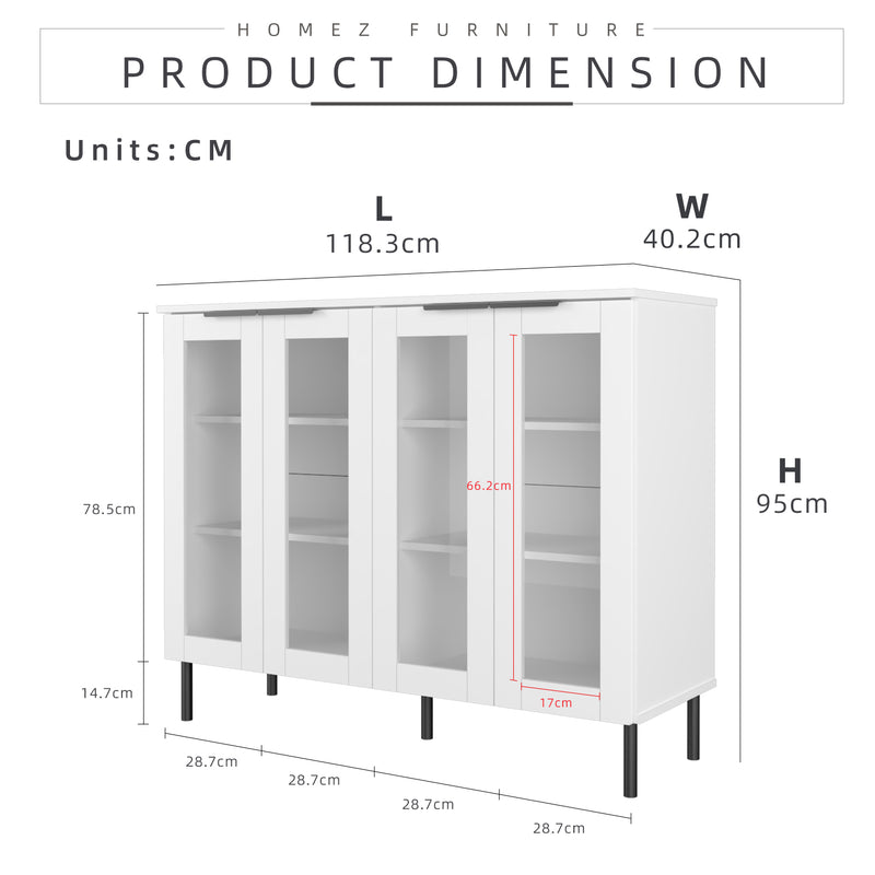 Glass Door Storage Cabinet Display Cabinet 2 Doors / 4 Doors - M8060/M8120-WT