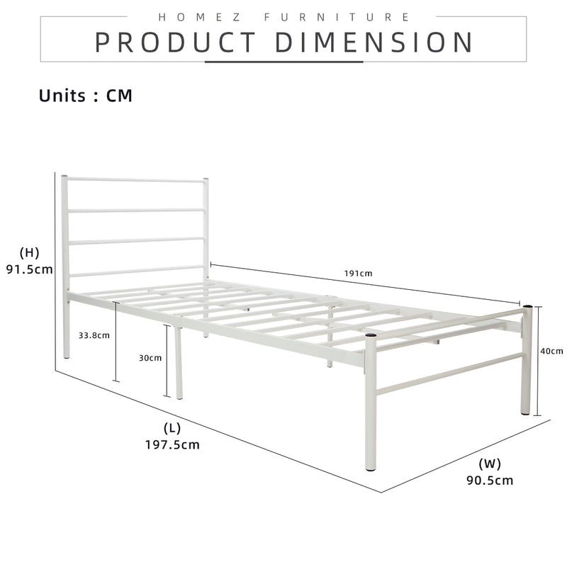 (Self-assembly) Single Modern White Metal Bed Frame with European Style Design-SSH-BF-7001-JOY-BED-WHT