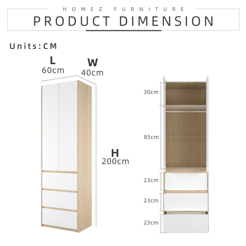 6FT Wardrobe 3 Drawer with Hanging Rod- WD-6417/6007
