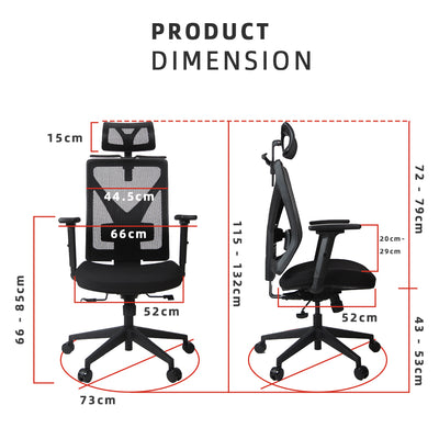 Mike High Back Mesh Office Chair with Ergonomic Design/ Black - OC-HB-MIKE-BK+BK
