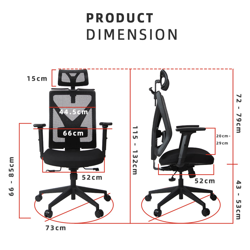 Mike High Back Mesh Office Chair with Ergonomic Design/ Black - OC-HB-MIKE-BK+BK