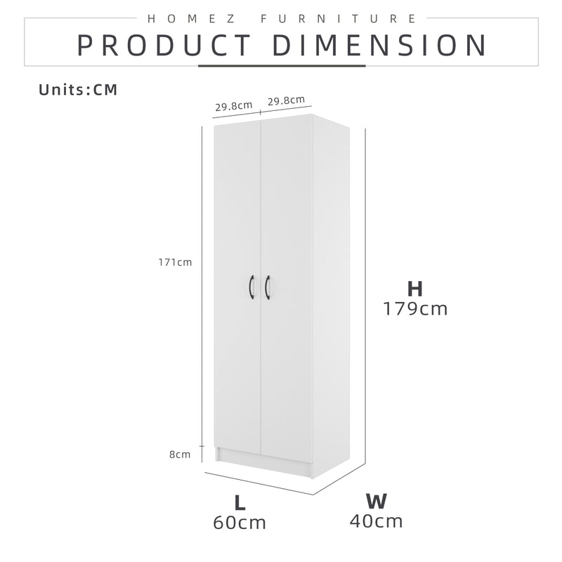 2 Door Wardrobe Bigger Size with 5 Shelves (180cm Height) HMZ-FN-WD-6002