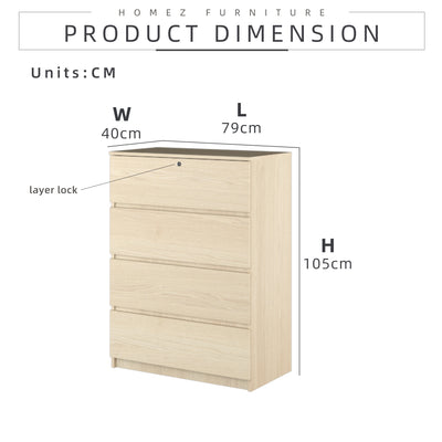 Big Size (H105cm) Homez Chest Drawer with 4 Layer Drawer Storage-3 ft -HMZ-FN-CD-7001
