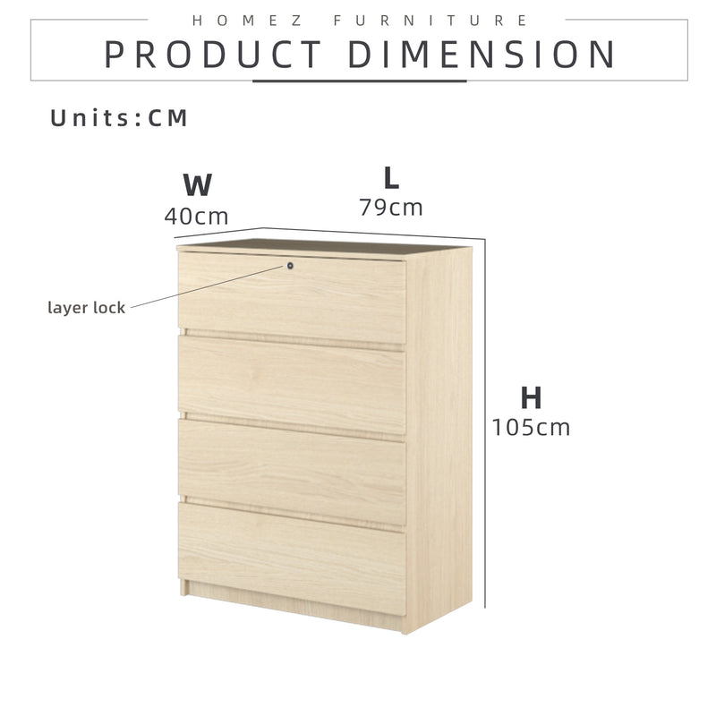 Big Size (H105cm) Homez Chest Drawer with 4 Layer Drawer Storage-3 ft -HMZ-FN-CD-7001