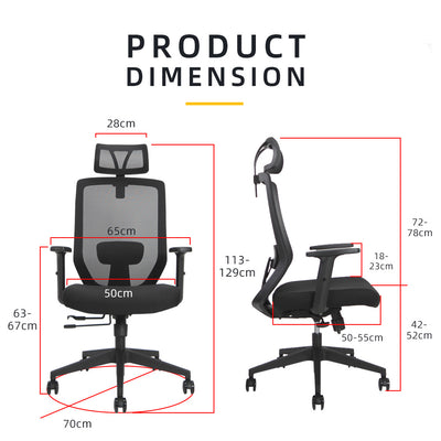 Joy High Back Mesh Office Chair with Ergonomic Design / Black - HMZ-OC-HB-JOY-H-BK+BK