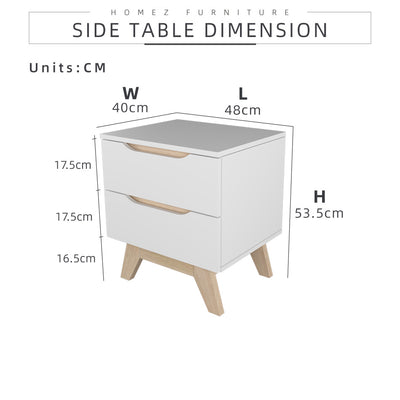 2FT Simona Series Modernist Design Side Table With 2 Drawer - HMZ-FN-ST-5448-WT
