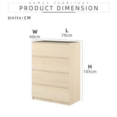 Big Size (H105cm) Homez Chest Drawer with 4 Layer Drawer Storage-3 ft -HMZ-FN-CD-7001
