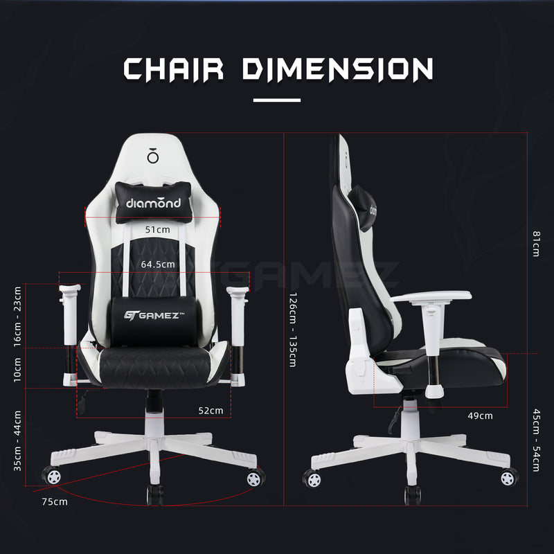 GTGAMEZ Diamond High Back PU Leather / Mesh Back Gaming Chair with Ergonomic Design - HMZ-GC-DJ-0083