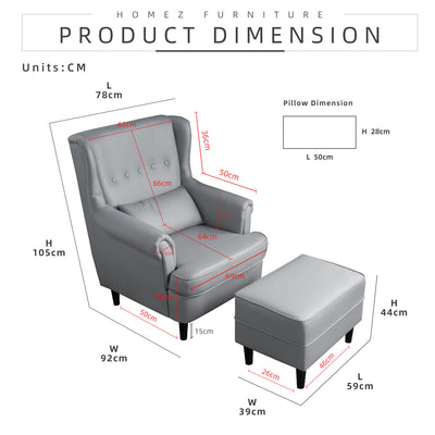 (Self-assembly) 1 Seater Leathaire Leisure Chair with Stool / Light Grey /Dark Grey - HMZ-FN-SF-588
