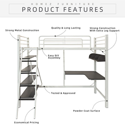 Loft Bed Frame Study Table & Book Shelves - Single - 3VAH904/BB8100