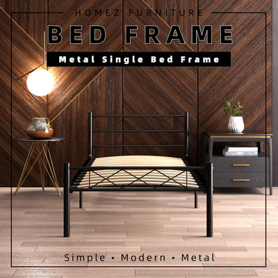 Single Modern Metal Bed Frame European Style Design Satin White / Black - 3VSH900W