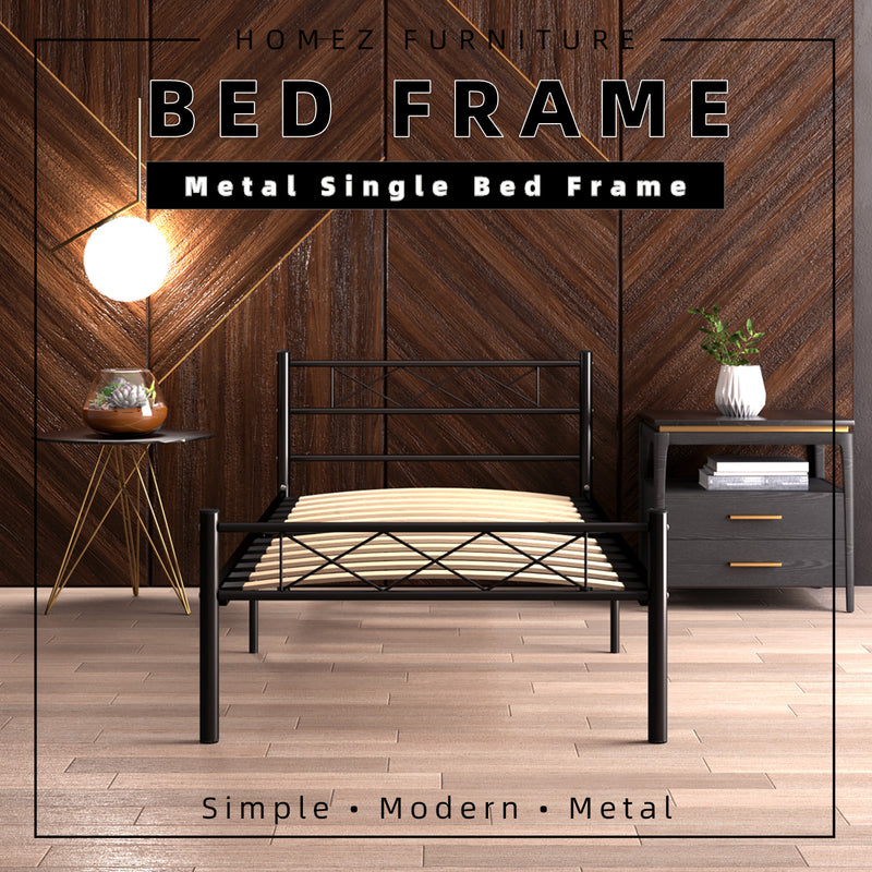 Single Modern Metal Bed Frame European Style Design Satin White / Black - 3VSH900W