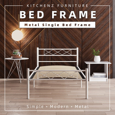 Single Modern Metal Bed Frame European Style Design Satin White / Black - 3VSH900W