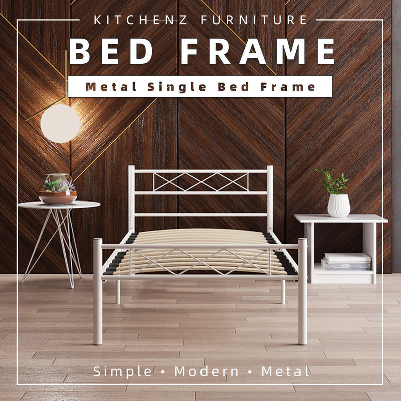 Single Modern Metal Bed Frame European Style Design Satin White / Black - 3VSH900W