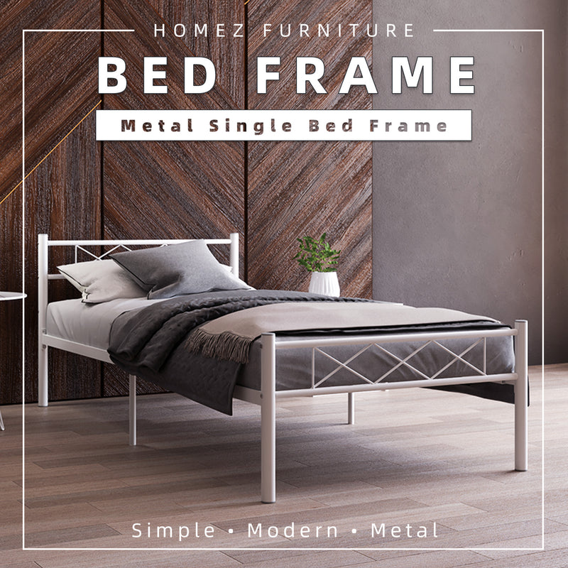 Single Modern Metal Bed Frame European Style Design Satin White / Black - 3VSH900W