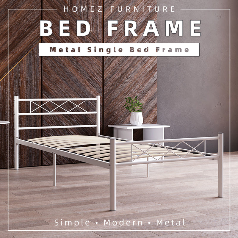 Single Modern Metal Bed Frame European Style Design Satin White / Black - 3VSH900W