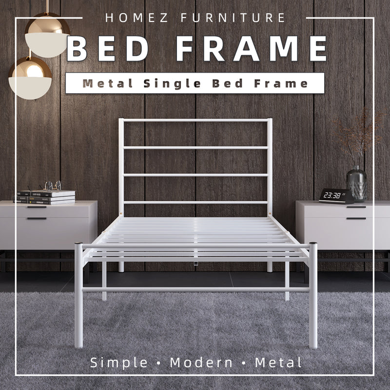 (Self-assembly) Single Modern White Metal Bed Frame with European Style Design-SSH-BF-7001-JOY-BED-WHT