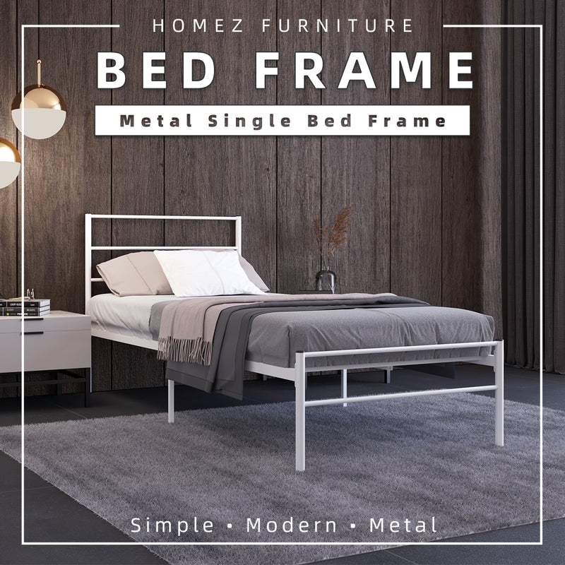 (Self-assembly) Single Modern White Metal Bed Frame with European Style Design-SSH-BF-7001-JOY-BED-WHT