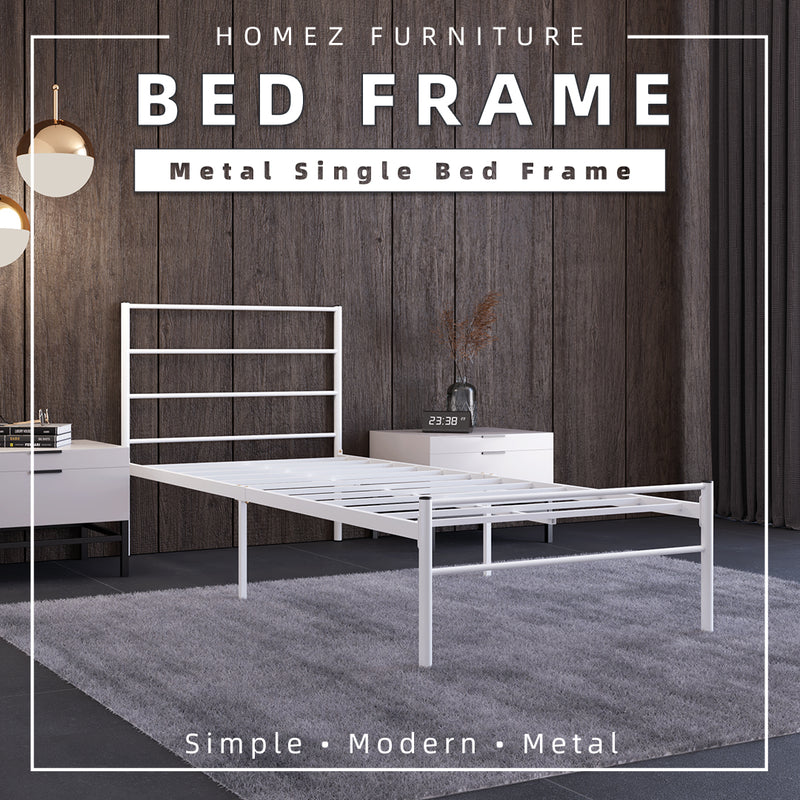 (Self-assembly) Single Modern White Metal Bed Frame with European Style Design-SSH-BF-7001-JOY-BED-WHT