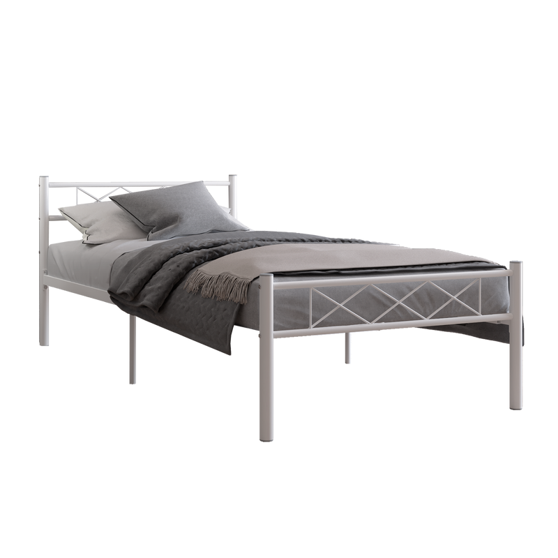 Single Modern Metal Bed Frame European Style Design Satin White / Black - 3VSH900W