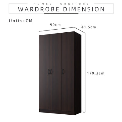 3 Door Wardrobe HMZ-WD-DT-6001 with 6 Shelves - 3FT