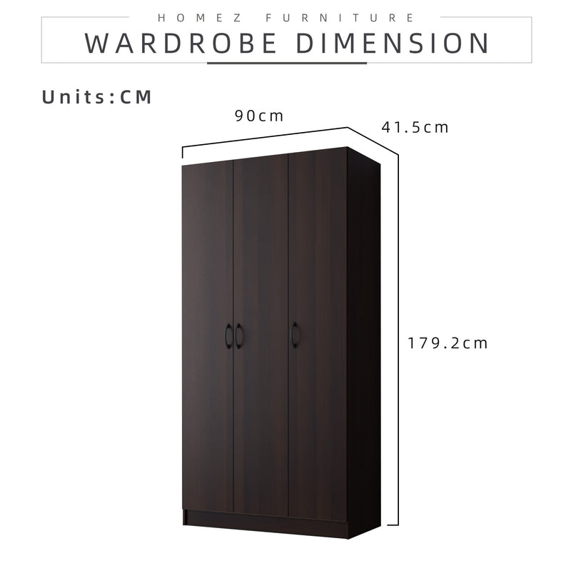 3 Door Wardrobe HMZ-WD-DT-6001 with 6 Shelves - 3FT
